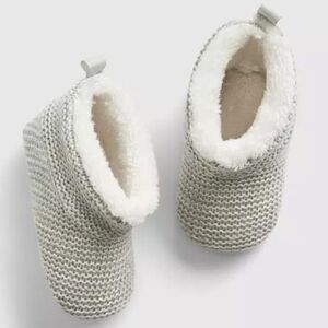BABY GAP SHERPA LINED BOOTIES LIGHT GRAY MARLED SIZE 6-12 MONTHS NWT